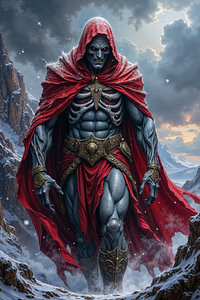 Dark Fantasy Wandbild: GLACIVOR – Der wandernde Dämon in der eisigen Landschaft
