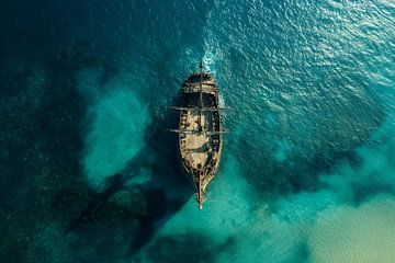 Luchtopname van een verlaten piratenschip van Digitale Schilderijen
