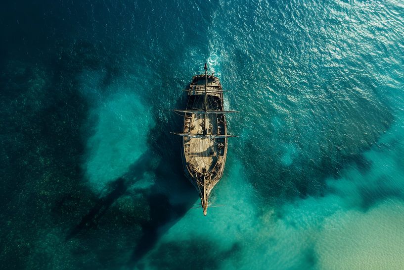 Luchtopname van een verlaten piratenschip van Digitale Schilderijen