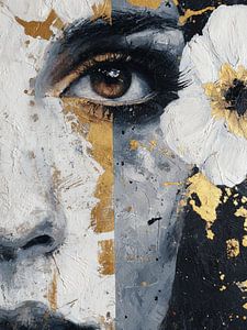 Artistiek Oog met Goud en Bloem – Luxe Abstracte Wandkunst