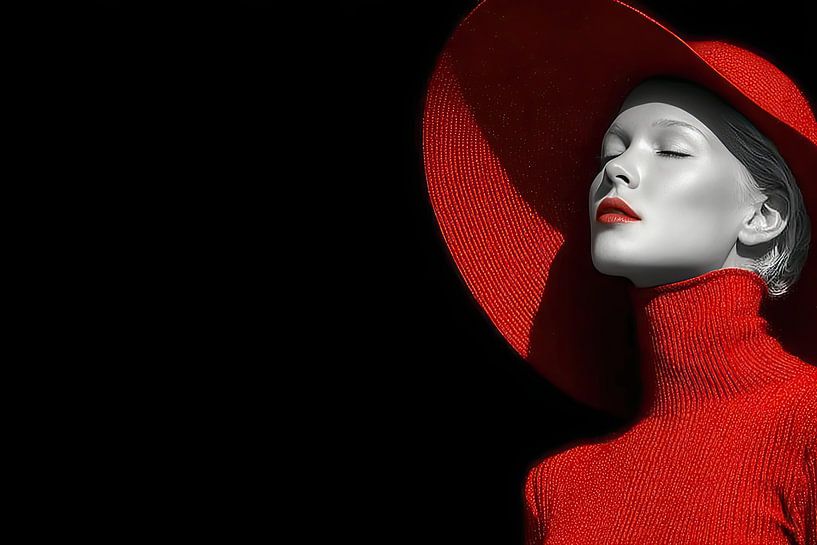 femme avec chapeau rouge par Egon Zitter