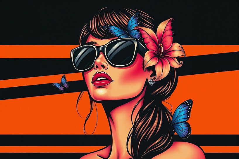 Woman with lily and butterflies by Liona Toussaint