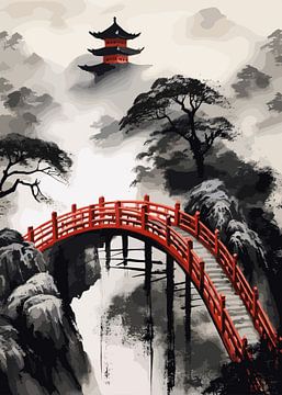 Abstracte Japanse Ukiyo-schilderij van Qreative