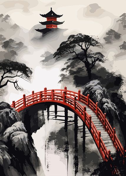 Peinture japonaise abstraite Ukiyo par Mason Scott