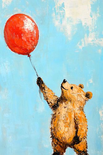 Ours avec un ballon rouge œuvre d'art