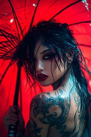 Woman with red umbrella - Dramatic by Poster Art Shop
