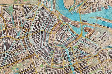 Kaart van Amsterdam olieverf van Maps Are Art