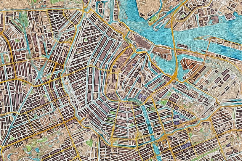 Plan d'Amsterdam, peinture à l'huile par Maps Are Art