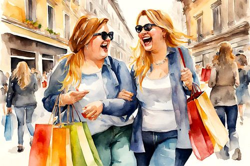 2 gezellige dames shoppen in Milaan
