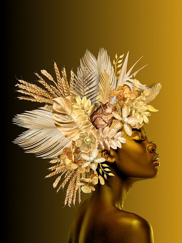 Bloemenportret Zwart & Goud Achtergrond zwart naar goud - Portrait-01