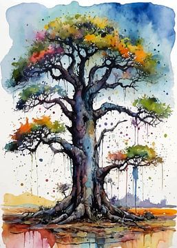 Brutaler Aquarell-Baobab-Baum - Ausdrucksstarke Natur-Kunst