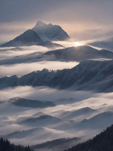 Foggy mountain peaks by Anton de Zeeuw