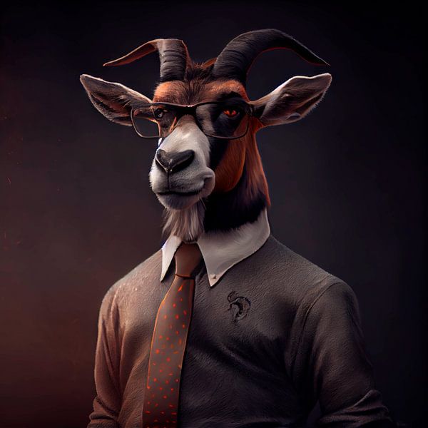 Stately portrait of a Goat in a fancy suit by Maarten Knops