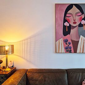 Klantfoto: Kleurrijk, modern en abstract portret van Carla Van Iersel, op canvas