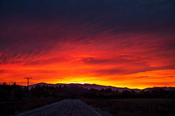 Chili - Mooie rood, oranje zonsondergang van Francisca Snel