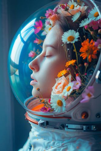 Des fleurs dans la combinaison spatiale de l'imagination