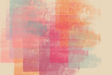 Abstracte wabi-sabi in pastelgeel, roze, beige, lichtblauw II van Dina Dankers