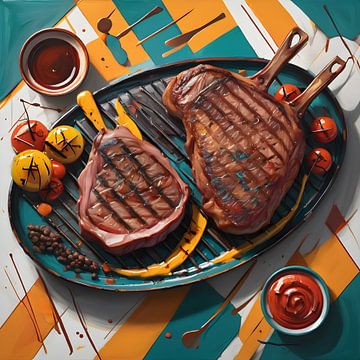 Sappige steaks in popart-stijl