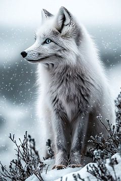 Witte vos in winters landschap van Art & Soul Creations