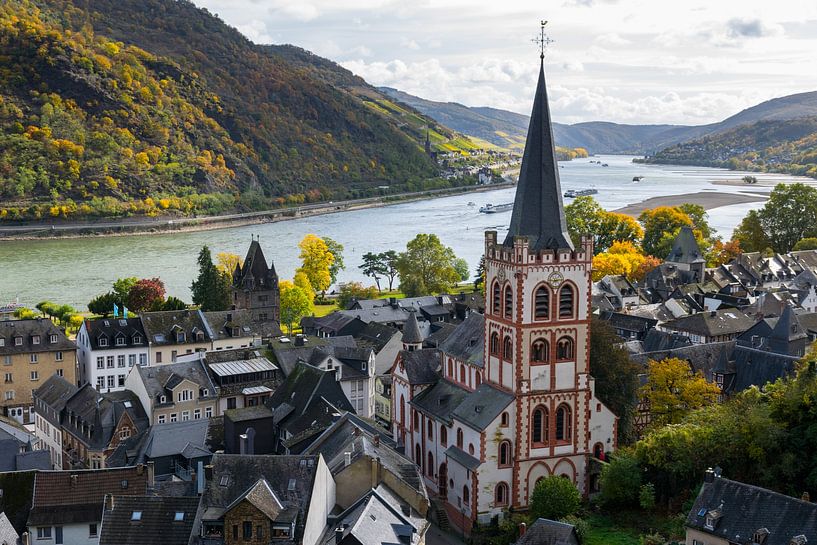 Fantastisch uitzicht op Bacharach en de Rijn van Linda Schouw