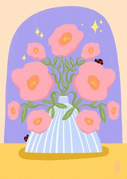 Fun Flowers in a Vase Illustration von Dirkie Nell