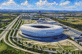 Le stade de football Allianz Arena de Munich, une peinture impressionniste. sur Galerie Hoppenbrouwers