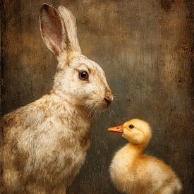 Vintage-Porträt eines Osterhasen mit Küken von But First Framing