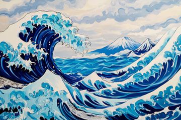 Dynamic wave landscape in blue by Poster Art Shop