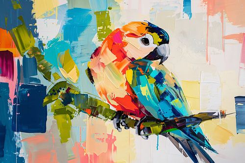 Abstracte kleurrijke papegaai op tak