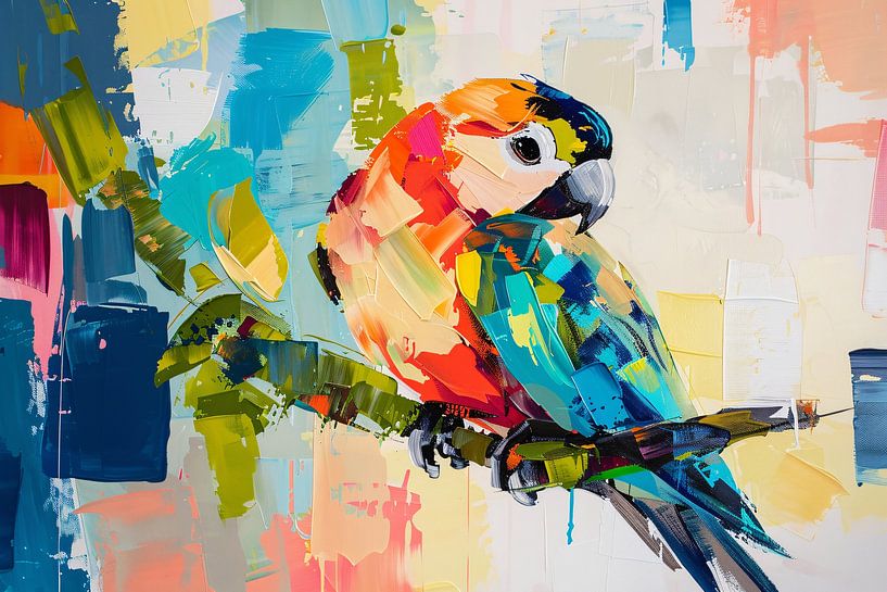 Abstract colourful parrot on branch by Imperial Art House