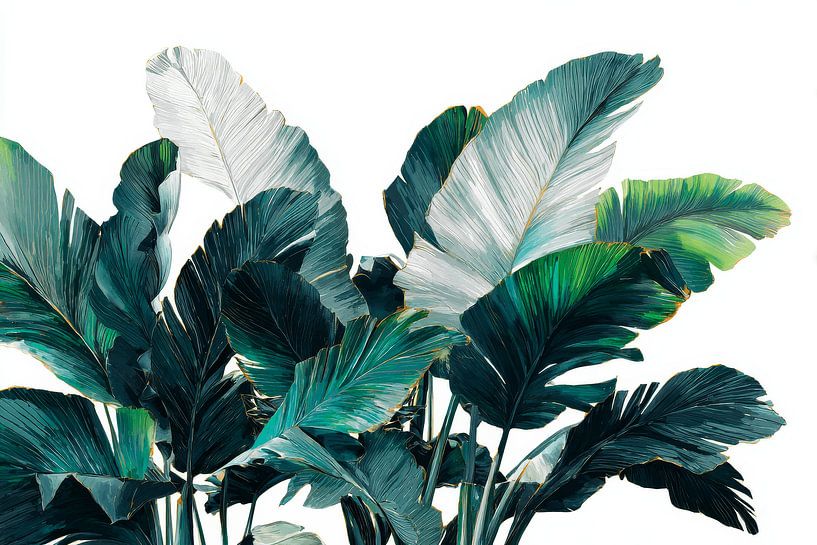 Banana leaves Tropical Contrast on White Background by Eva Lee