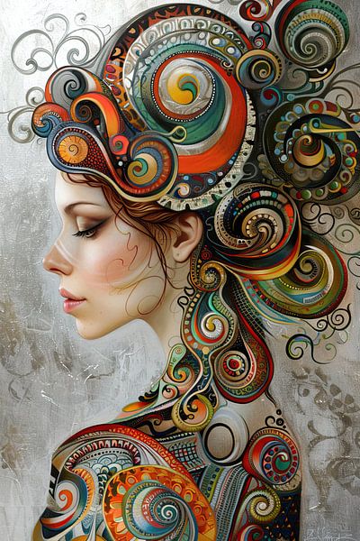 Frauenprofil | Spiral Dreams von Abstraktes Gemälde
