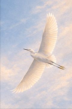 Stille gratie – Witte reiger in vlucht van Urbanwolves