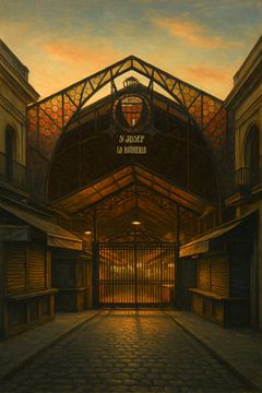 Boqueria Sunset Serenity – Golden Light Over Barcelona’s Historic Market