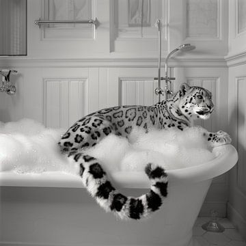 Sneeuwluipaard in bad - Een adembenemende badkamerfoto voor je WC van Felix Brönnimann