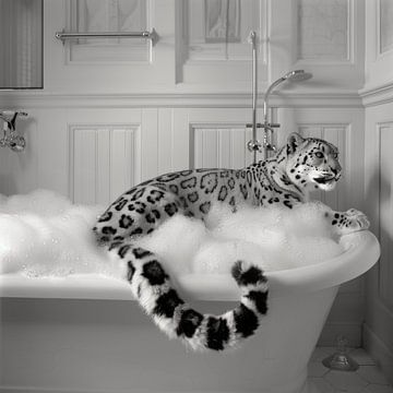 Snow leopard in the bathtub - A breathtaking bathroom picture for your WC by Felix Brönnimann