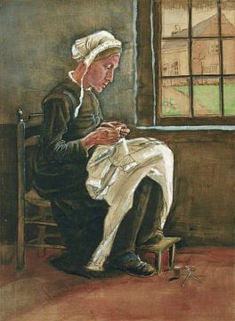 Naaiende vrouw bij het raam, Vincent van Gogh
