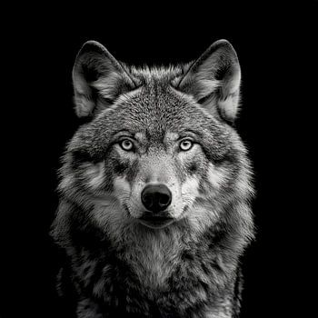 portrait dramatique d'un loup regardant droit dans l'appareil photo