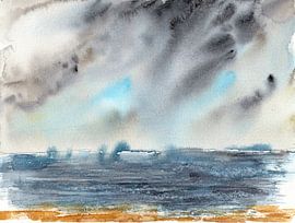 Stormachtige wolken boven zee van Enjoy-Aquarell