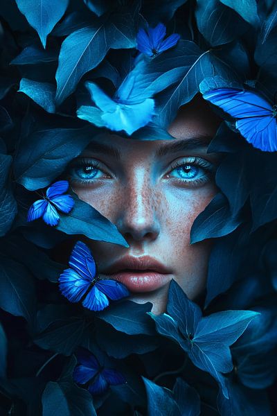 Blue face with butterflies by Imperial Art House