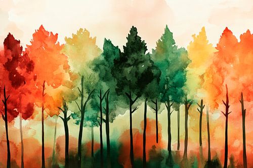 Autumnal tree landscape in watercolour