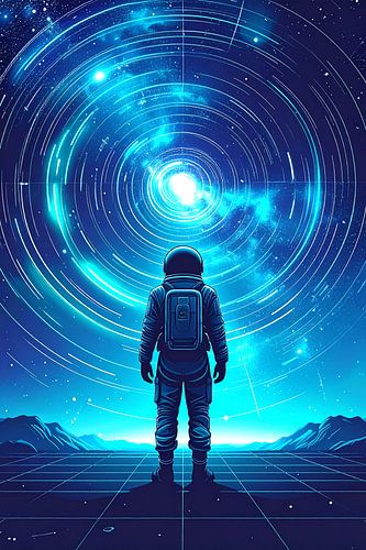 astronaut met blauw sterrenstelsel