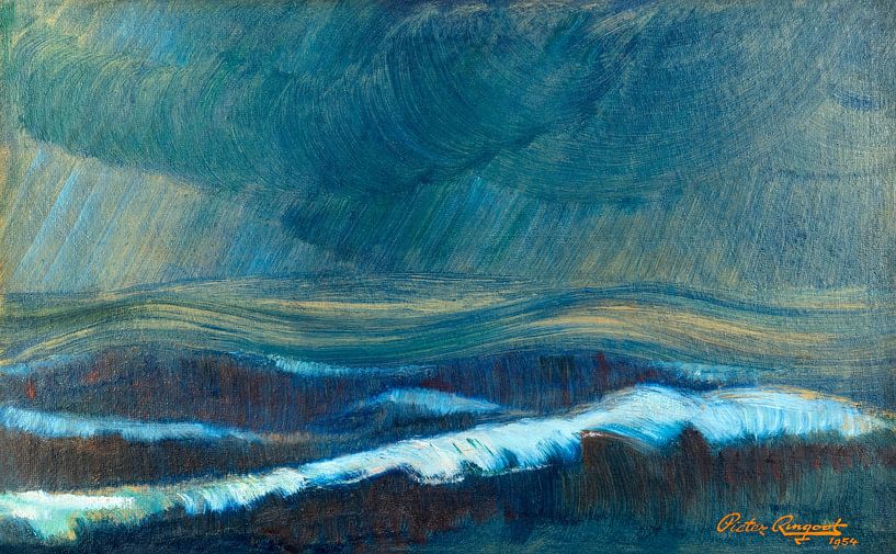 laten we het doen Hangen Hoge blootstelling Storm op de Noordzee - Olieverf op hardboard van Galerie Ringoot op canvas,  behang en meer
