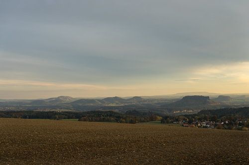 Warm grey sky over the Elbe Sandstone Mountains