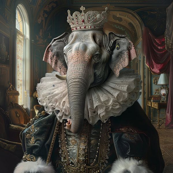Royal elephant - Majestic baroque animal portrait with crown by Poster Art Shop