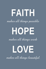 Faith Hope Love – Inspirerende Woorden in Mistblauw van Sandra Hazes