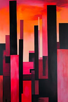 Paysage urbain abstrait en rouge et noir sur Poster Art Shop
