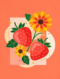 Sommerliche Dekoration für die Küche: Erdbeeren mit Sonnenblumen von STUDIO ARTSY