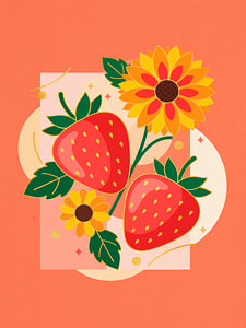 Sommerliche Dekoration für die Küche: Erdbeeren mit Sonnenblumen