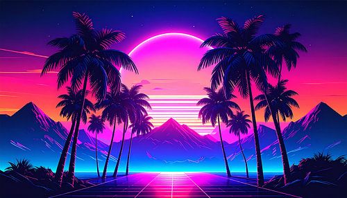 Retro zonsondergang en bergen